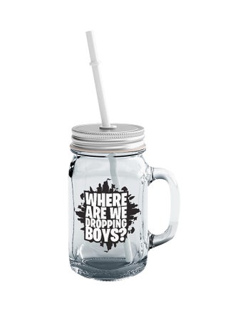 Fortnite Where Are We Dropping Boys? Printed Mason Jar With Straw Clear/Silver/White - v1545651213/N19969921A_1