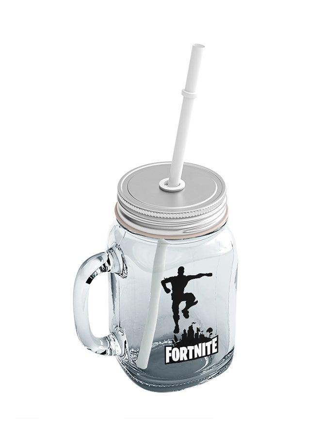 LOUD UNIVERSE Fortnite Printed Mason Jar With Straw Clear/Silver/White  - Image 2