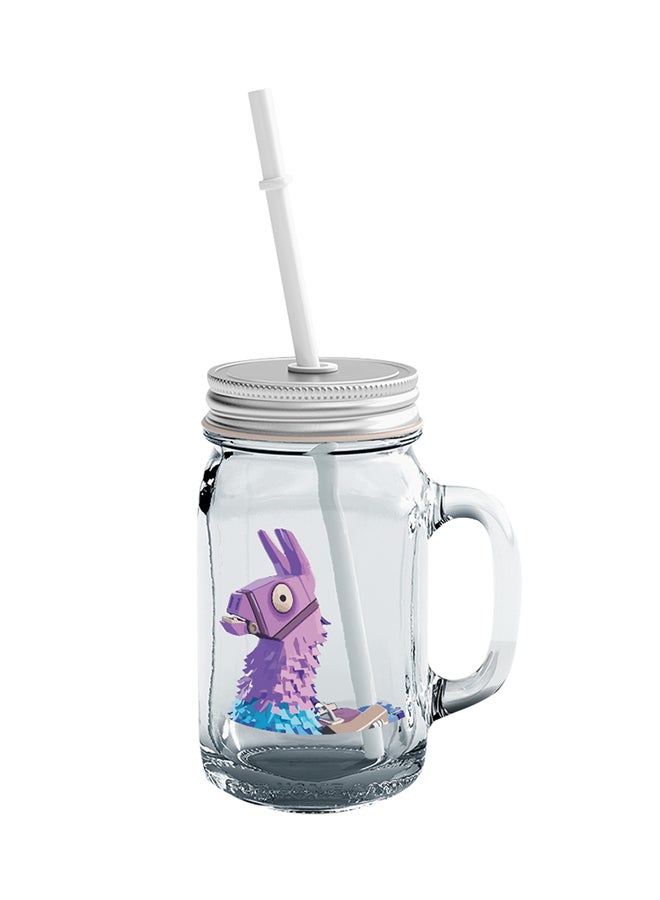 LOUD UNIVERSE Fortnite Unicorn Head Printed Mason Jar With Straw Clear/Silver/White  - Image 1