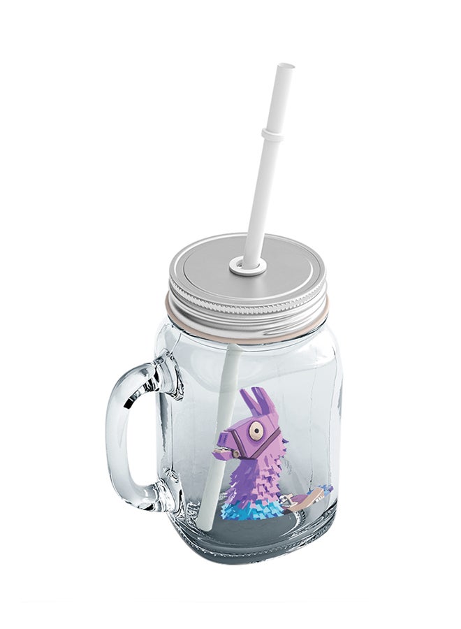 LOUD UNIVERSE Fortnite Unicorn Head Printed Mason Jar With Straw Clear/Silver/White  - Image 2