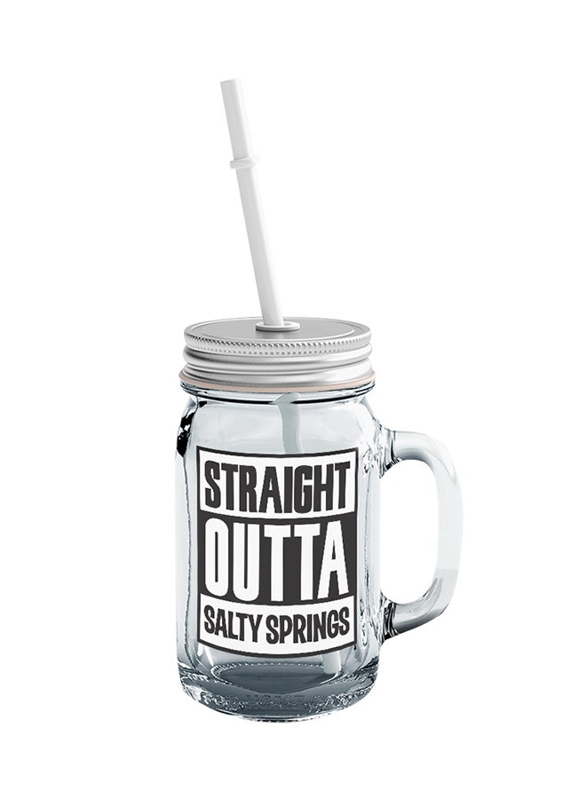 LOUD UNIVERSE Fortnite Straight Outta Salty Springs Printed Mason Jar With Straw Clear/Black/Silver  - Image 1