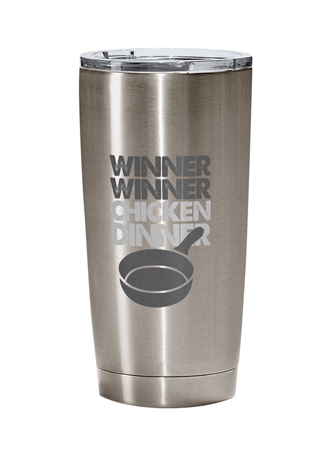 LOUD UNIVERSE PUBG Winner Winner Chicken Dinner Pan Printed Tumbler With Lid Silver/Black/Grey  - Image 1