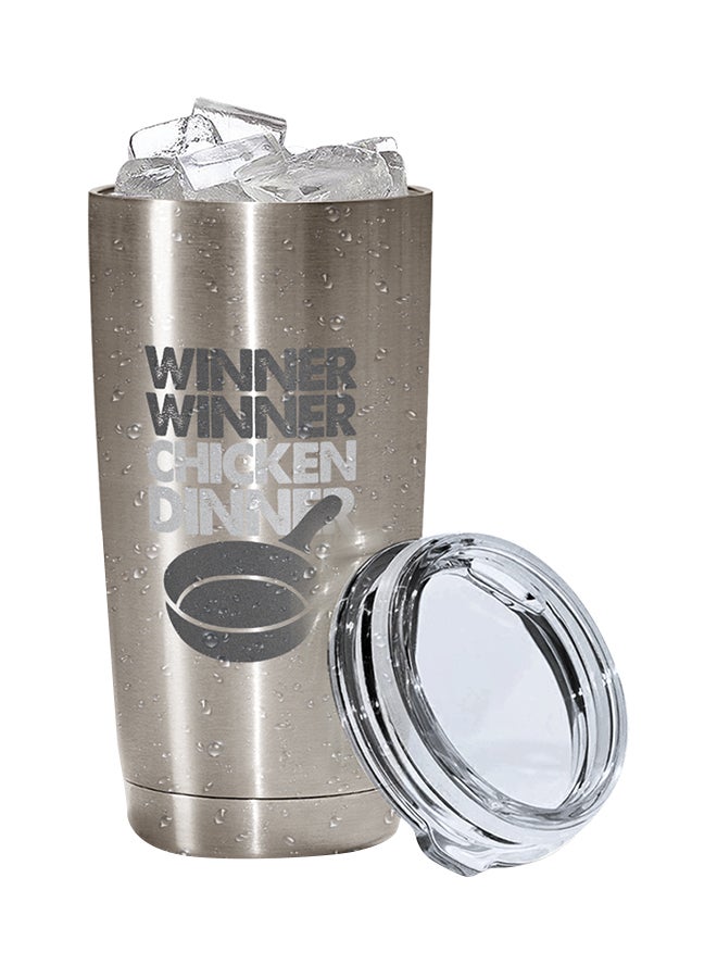 LOUD UNIVERSE PUBG Winner Winner Chicken Dinner Pan Printed Tumbler With Lid Silver/Black/Grey  - Image 3