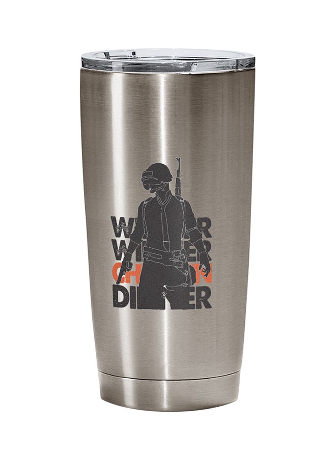 LOUD UNIVERSE PUBG Winner Winner Chicken Dinner Printed Tumbler With Lid Silver/Black/Orange  - Image 1