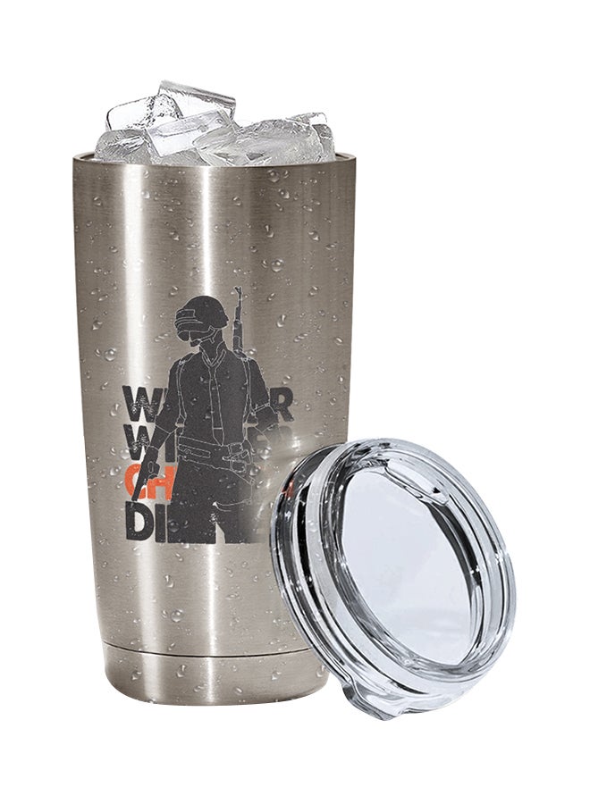LOUD UNIVERSE PUBG Winner Winner Chicken Dinner Printed Tumbler With Lid Silver/Black/Orange  - Image 3