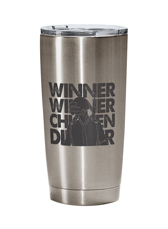 LOUD UNIVERSE PUBG Winner Winner Chiken Dinner Printed Tumbler With Lid Silver/Black/Clear  - Image 1