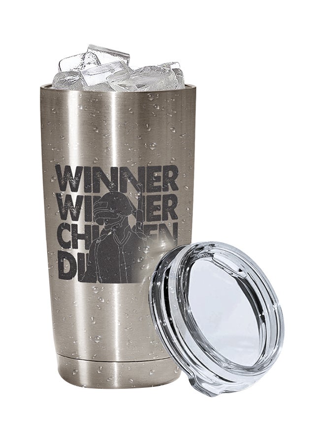 LOUD UNIVERSE PUBG Winner Winner Chiken Dinner Printed Tumbler With Lid Silver/Black/Clear  - Image 3
