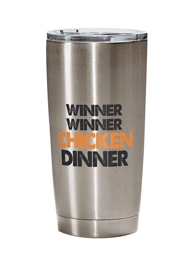 LOUD UNIVERSE PUBG Winner Winner Chiken Dinner Printed Tumbler With Lid Silver/Black/Clear  - Image 1