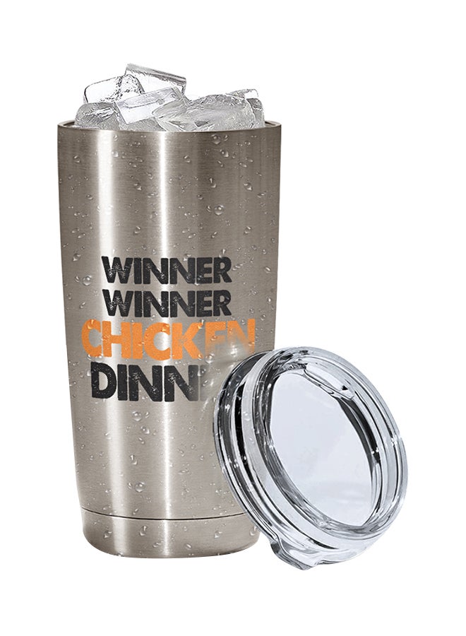 LOUD UNIVERSE PUBG Winner Winner Chiken Dinner Printed Tumbler With Lid Silver/Black/Clear  - Image 3