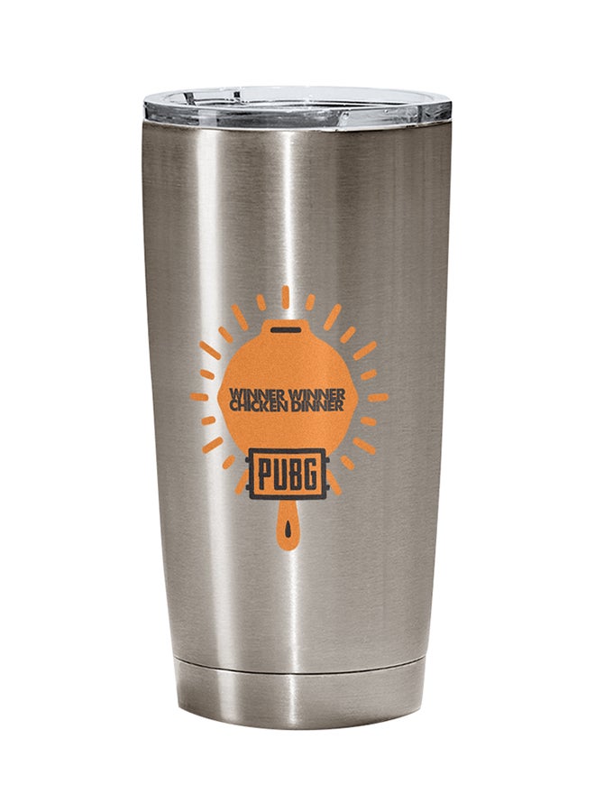 LOUD UNIVERSE PUBG Winner Winner Chiken Dinner Printed Tumbler With Lid Silver/Yellow/Clear  - Image 1