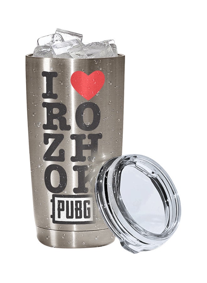 LOUD UNIVERSE I Love Rozhok PUBG Printed Tumbler With Lid Silver/Black/Clear  - Image 3