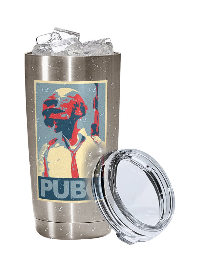 PUBG Player Printed Tumbler With Lid Silver/White/Clear
