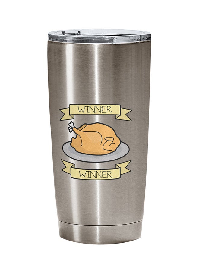LOUD UNIVERSE PUBG Winner Winner Chicken Dinner Printed Tumbler With Lid Silver/Yellow/Clear  - Image 1