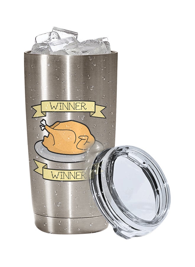 LOUD UNIVERSE PUBG Winner Winner Chicken Dinner Printed Tumbler With Lid Silver/Yellow/Clear  - Image 3