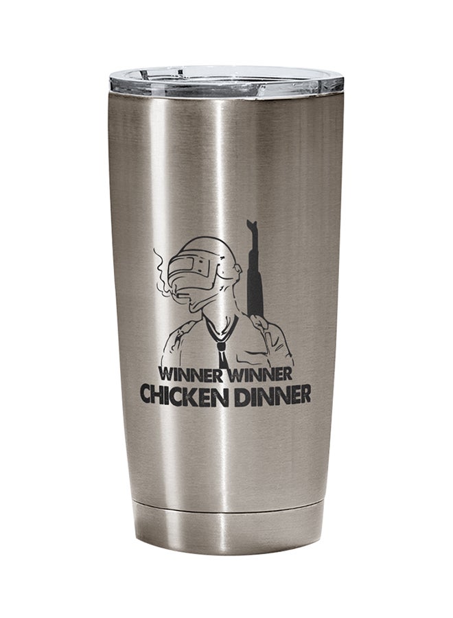 LOUD UNIVERSE PUBG Winner Chicken Dinner Printed Tumbler With Lid Silver/Black/Clear  - Image 1