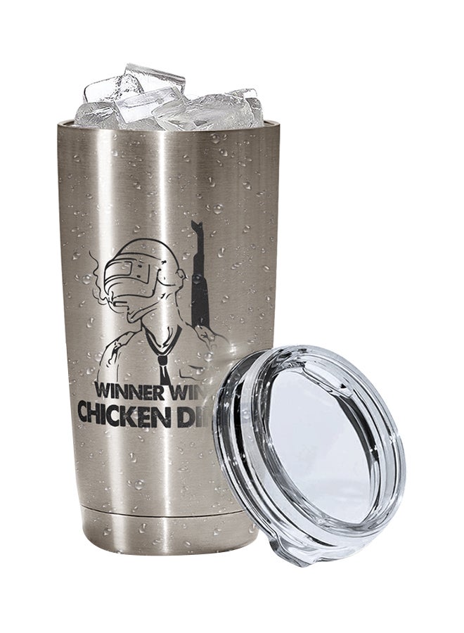 LOUD UNIVERSE PUBG Winner Chicken Dinner Printed Tumbler With Lid Silver/Black/Clear  - Image 3