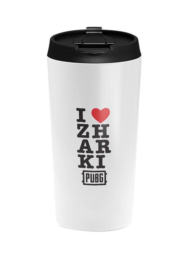 LOUD UNIVERSE PUBG I Love Zharki Printed Tumbler With Lid White/Black/Red  - Image 1