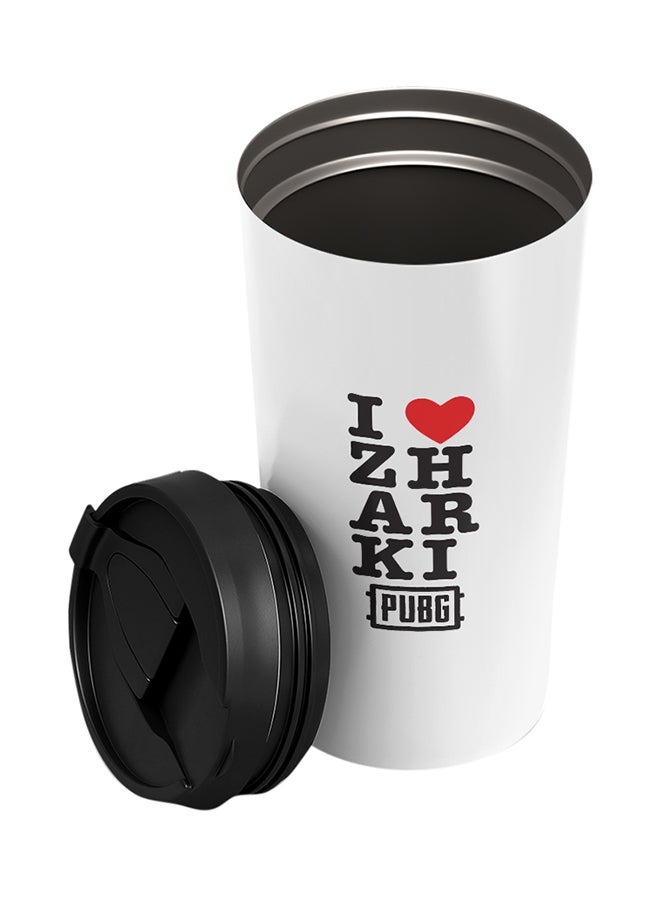 LOUD UNIVERSE PUBG I Love Zharki Printed Tumbler With Lid White/Black/Red  - Image 2