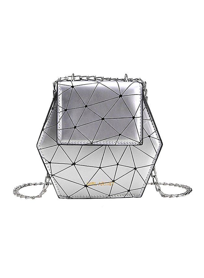 Geometry Diamond Plaid Chain Strap Crossbody Bag Silver - Image 1