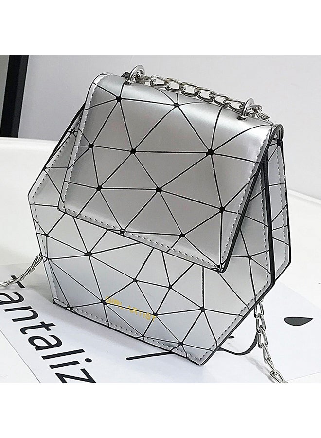 Geometry Diamond Plaid Chain Strap Crossbody Bag Silver - Image 2