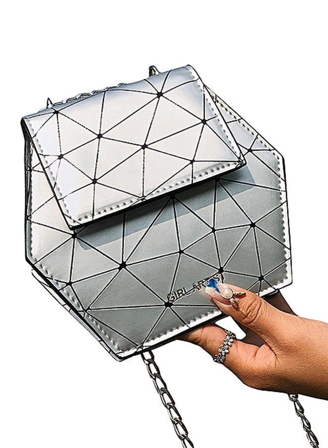 Geometry Diamond Plaid Chain Strap Crossbody Bag Silver - Image 3