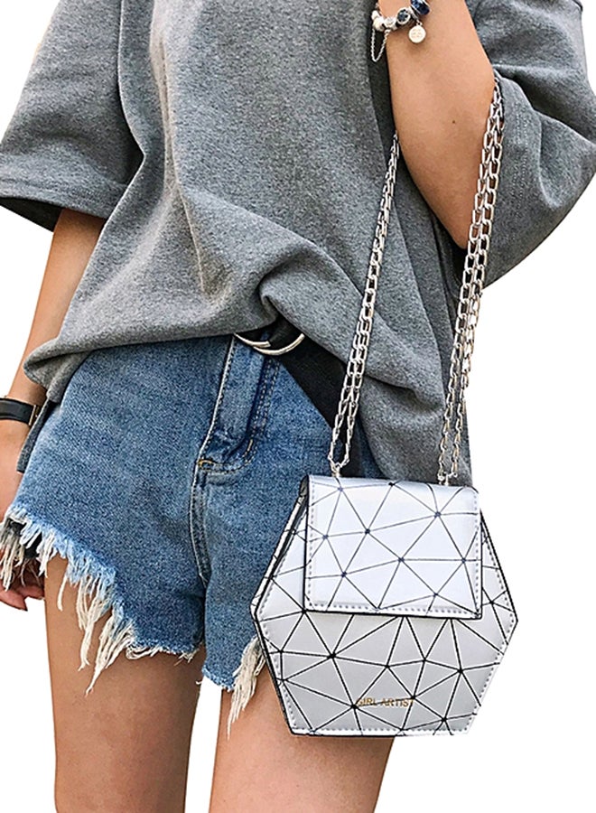Geometry Diamond Plaid Chain Strap Crossbody Bag Silver - Image 4