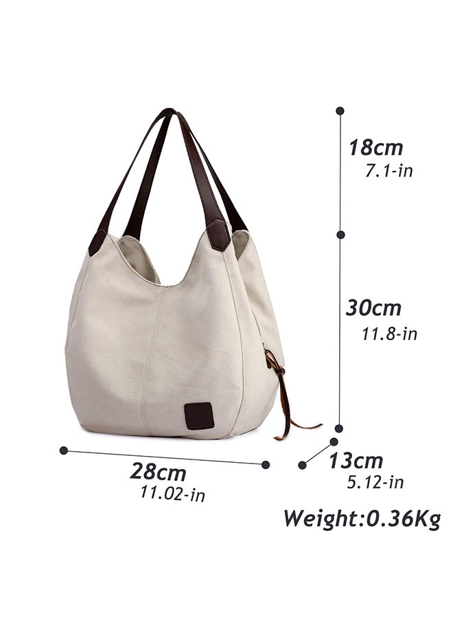 Large Capacity Multi-Pockets Casual Tote Bag Beige