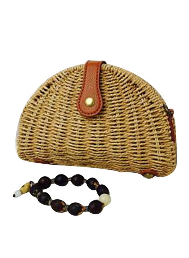 Generic - Shell Shape Semi-Circular Straw Purse Camel - Image 1
