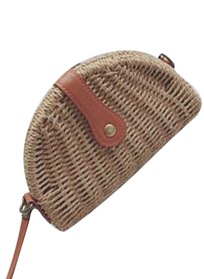 Generic - Shell Shape Semi-Circular Straw Purse Camel - Image 1