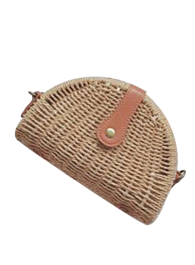Generic - Shell Shape Semi-Circular Straw Purse Camel - Image 1