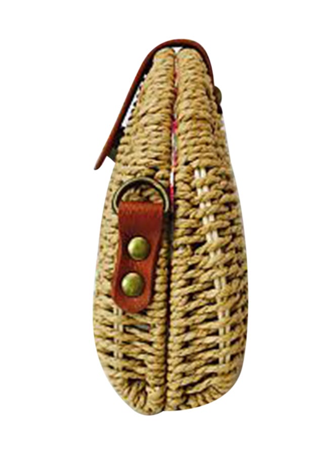Generic - Shell Shape Semi-Circular Straw Purse Camel - Image 1