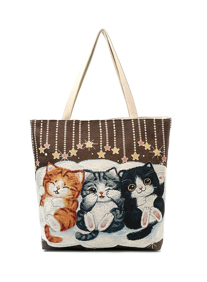 Cute Cat Embroidery Large Capacity Tote Bag Multicolour - Image 1