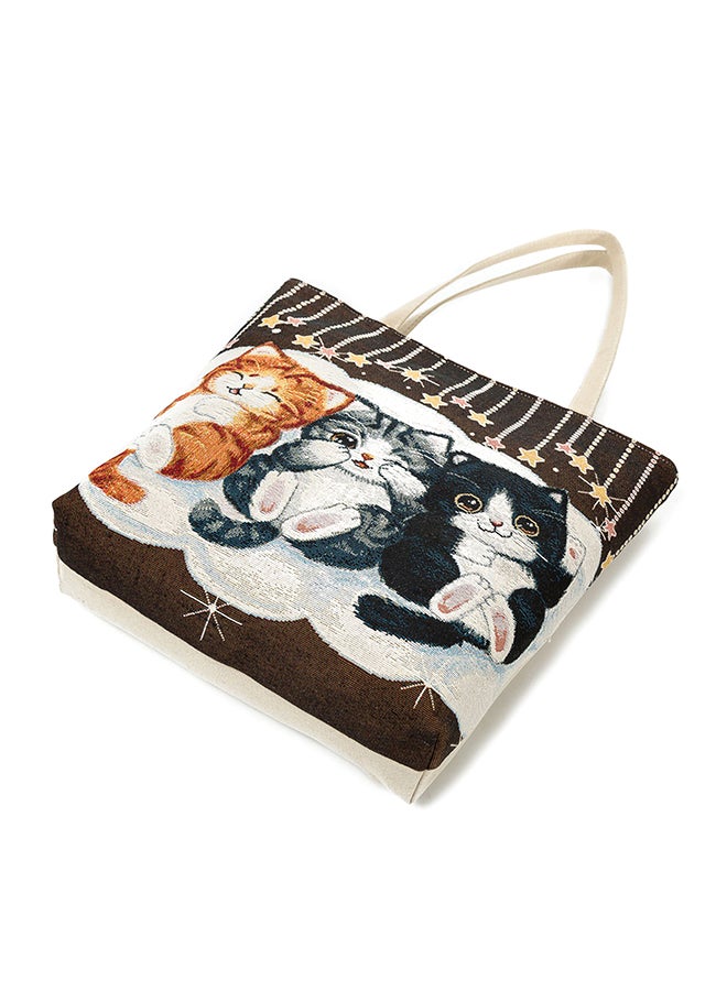 Cute Cat Embroidery Large Capacity Tote Bag Multicolour - Image 3