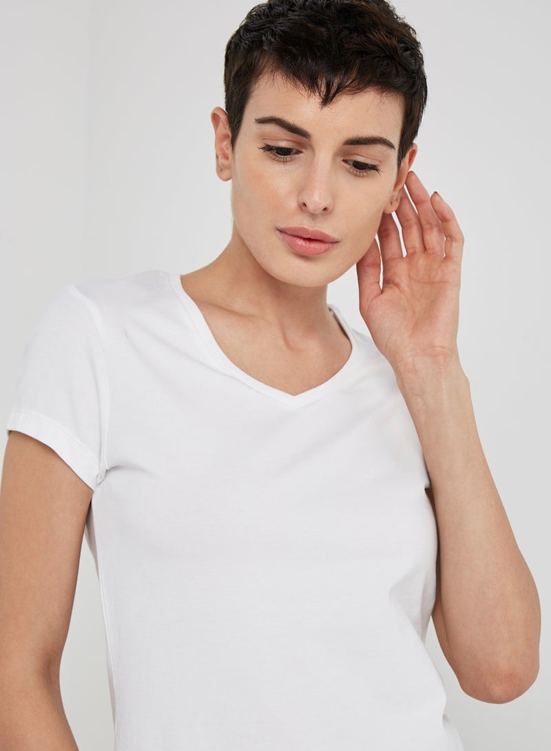 Casual V-Neck Tee White