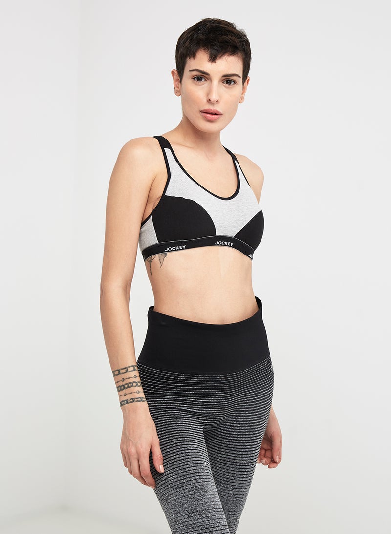JOCKEY - Racer Back Padded Active Bra Light Grey Melange - Image 1