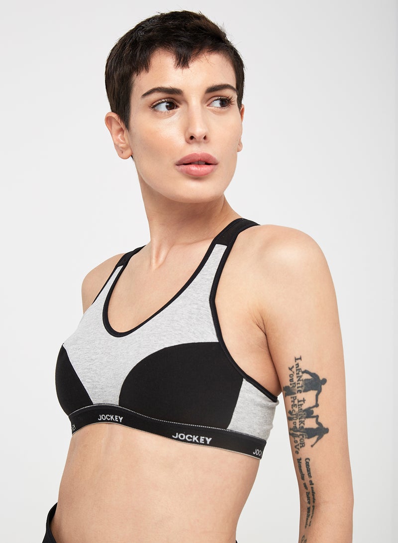JOCKEY - Racer Back Padded Active Bra Light Grey Melange - Image 1