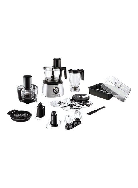 7000 Series Food Processor, PowerChop technology ,Blender, Centrifugal Juicer + Citrus Press, Metal Kneading Hook 3.4 L HR7778 / 00 Silver/Black/Clear
