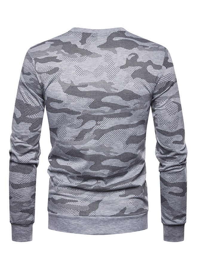 شاربدو سترة قطنية بأكمام طويلة وتصميم متداخل رمادي/أبيض - Image 2