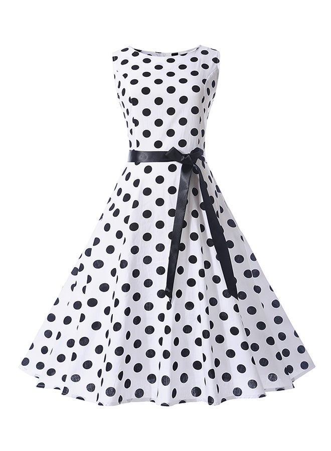 Sharpdo Polka-Dotted Sleevesless Dress Black/White - Image 1
