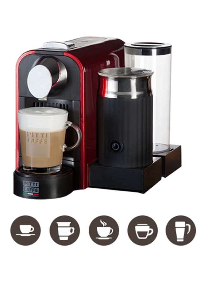 PITTI CAFFE - Nespresso Compatible Automatic Coffee Capsule Machine With Milk Frother Red - Image 1