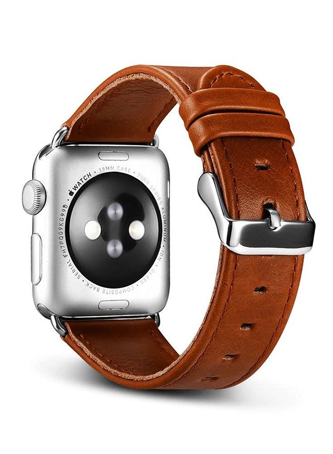آيكيرير سوار كلاسيكي بديل من جلد البقر الحقيقي لساعة أبل آيووتش 38 مم بني - Image 2