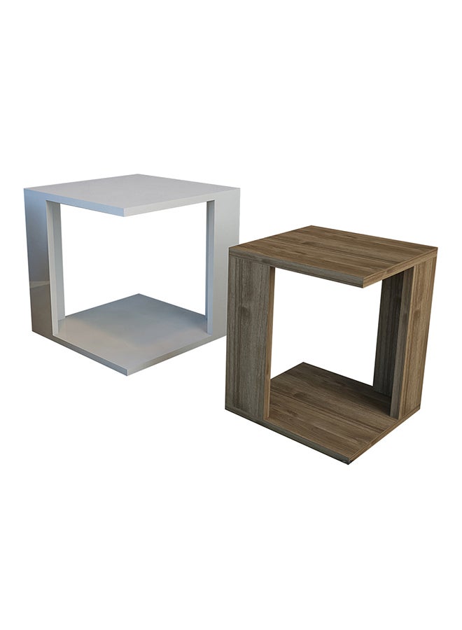 2-Piece Nesting Table Set White/Brown