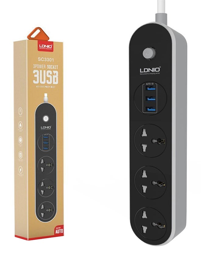 Ldino 3-Power Outlet Power Strip With 3-Port USB Black  - Image 3