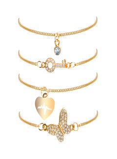 Pearl in Oyster 4-Piece Gold Plated Crystal And Rhinestone Studded Bracelet Set 