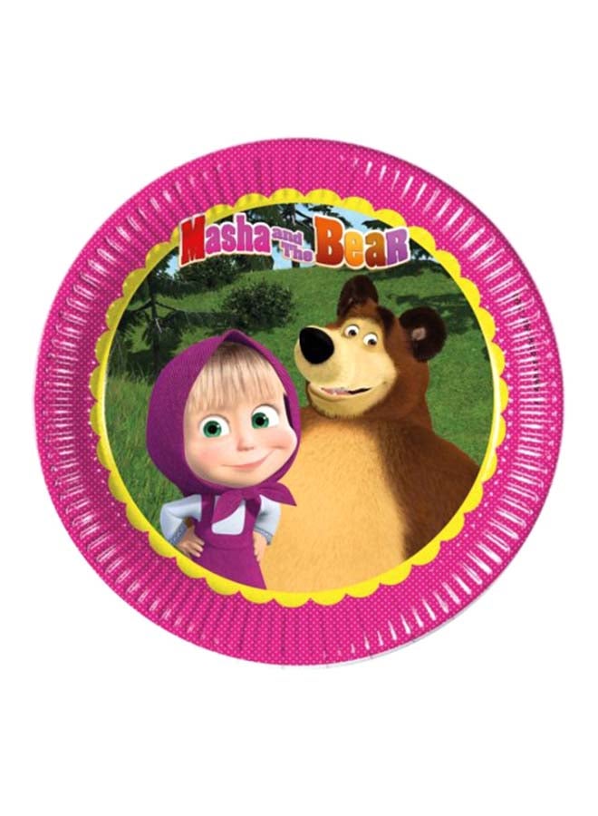 مجموعة أطباق مطبوع عليها رسمة من المسلسل الكرتوني "Masha And The Bear" من 8 قطع 9بوصة