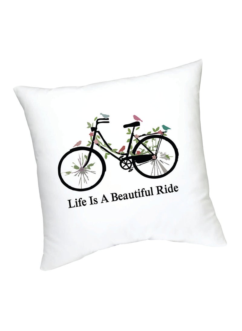 Life Is A Beautiful Ride Printed Cushion White/Black/Green 45centimeter