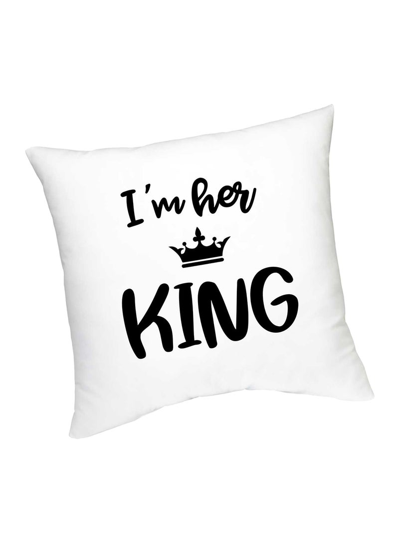 وسادة مطبوعة بعبارة "I'm Her King" أبيض/ أسود 45سم