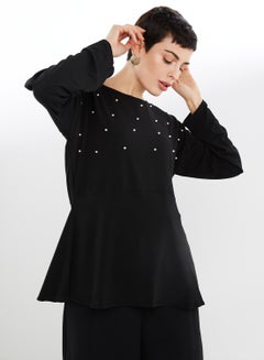 Pearl Embedded Long Sleeves Tunic Black