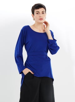 Boat Neck Long Sleeves Tunic Blue