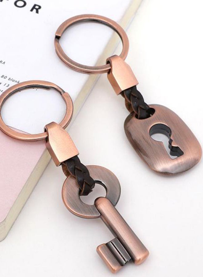 Sharpdo - 2-Piece Lock Key Style Leather Keychain Brown - Image 1